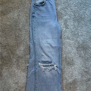Zara Light Blue Distressed Straight Leg Jeans